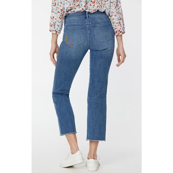 NYDJ Marilyn Straight Clean Horizon Raw Hem Multi Color Pocket Jeans 12 - Picture 2 of 11